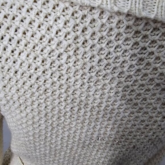 Y2k Cozy Neutral Cream Sparkle Tie Waist Chunky Sweater - Picture 10 of 10